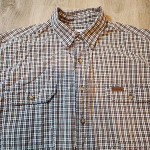 Carhartt Large Tall Rugged Cotton Long Sleeve Blue Plaid Button Down Work Shirt